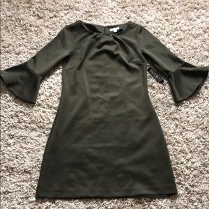 Olive green bell sleeve dress
